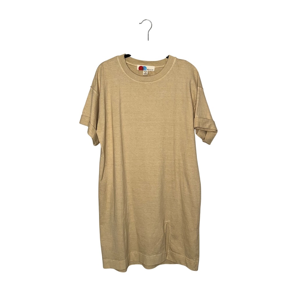 FP Beach T-Shirt Dress Women XS Tan Excellent Cotton Slit Mini